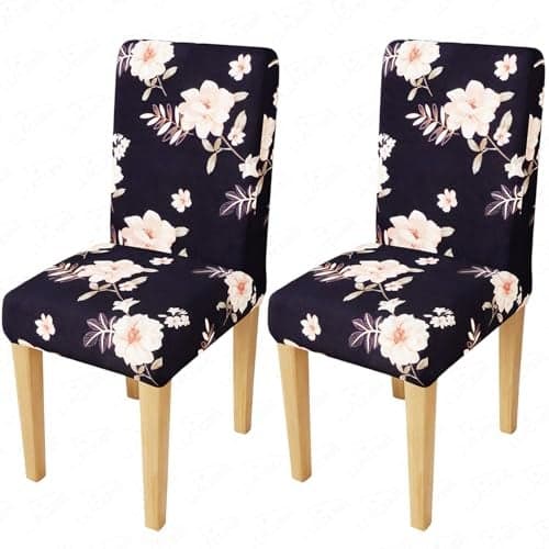 Lukzer 2PC's Floral Print Stretchable Dining Chair Cover | Universal Fit Removable Washable Slipcover | 140 GSM Polyester Spandex | Elastic Protective Cover for Home & Hotel Chairs (CC-005-02)