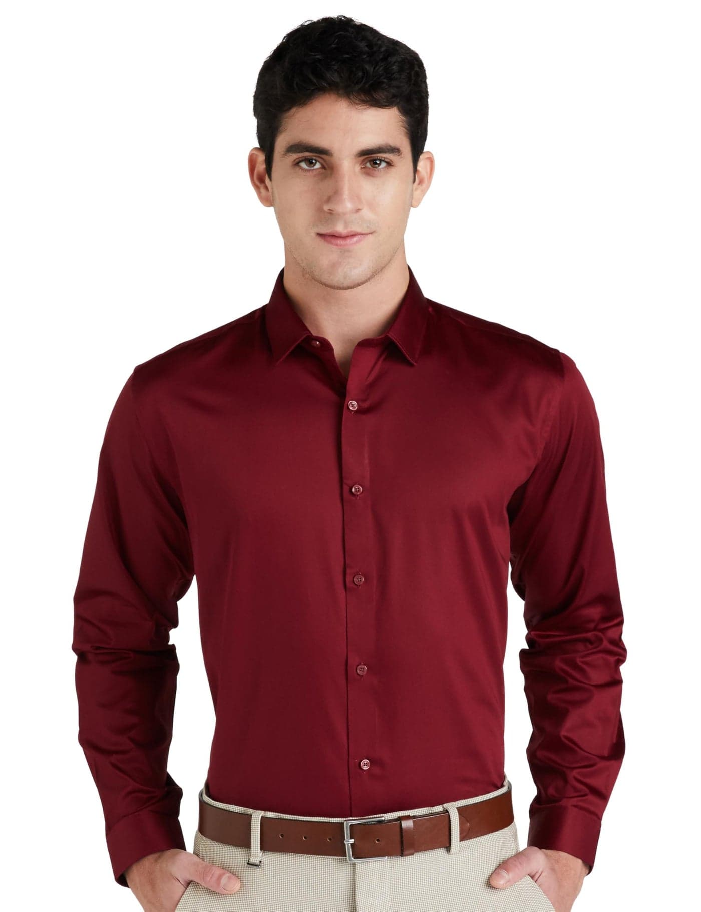 Van Heusen Men's Cotton V Dot Slim Fit Shirt (VDSFESLFF50884_Maroon 40)