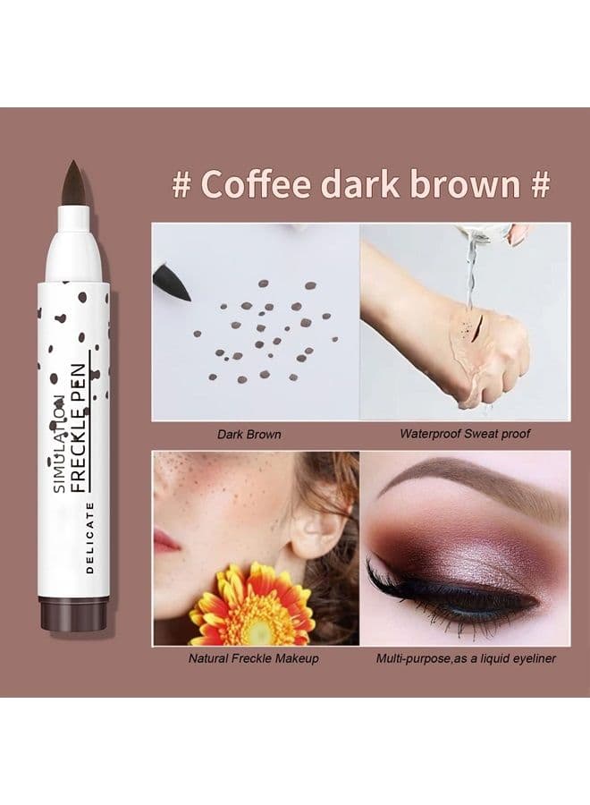 2 Colors Liquid Freckle Pen, Natural Lifelike Face Fake Freckle Makeup Pen Magic Freckle Color, Waterproof Long Lasting Quick Dry Faux Freckles Pen Soft Dot Sopt Pen -Light Brown&Dark Brown