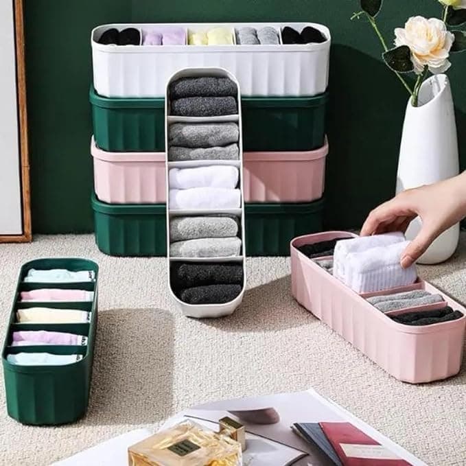 Stewit® Drawer Organizers for Undergarments, Socks, Bras, Ties, Scarves, Wardrobe Storage Box Kitchen Tools (4 Pcs, Multicolor)
