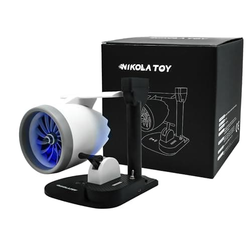 NIKOLATOY Jet Engine Fan Model Desk Gadget with Wireless Charger, Turbofan Engine Model Display with Rotating LED Blades, Creative Desktop Jet Fan Office Decor Engineering Gift for Men (Blue)
