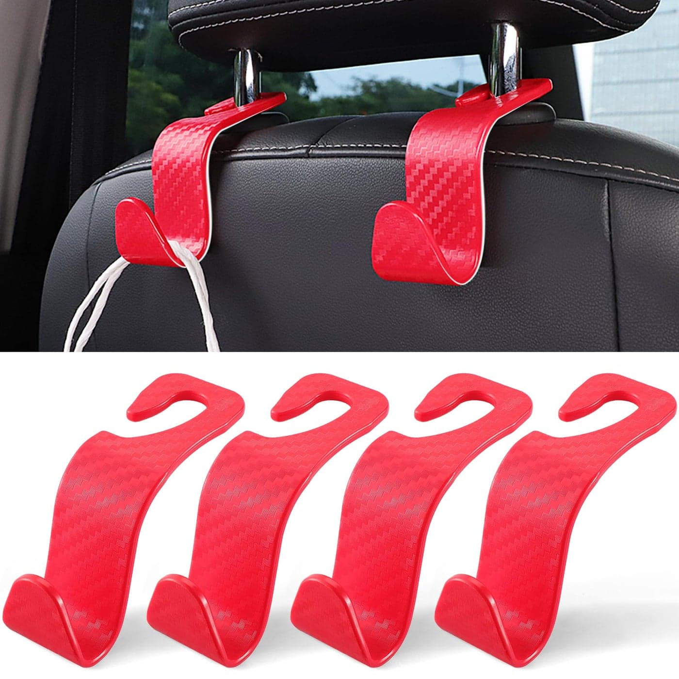LivTee Car Purse Hook Headrest Hook for Car 4 Pack Universal Auto Car Seat Headrest Hook Hangers Organizer for Purse Coat Umbrellas Grocery Bags Handbag Car Accessories Carbon Fiber Red