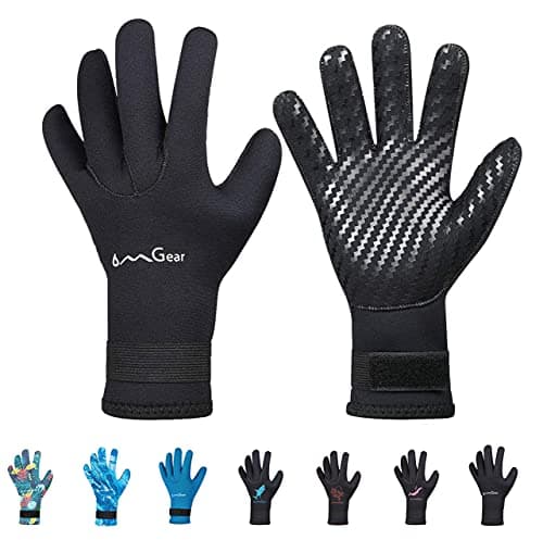 OMGear Neoprene Gloves for Snorkeling Diving Kayaking Surfing Spearfishing All Watersports (Black, XXL)