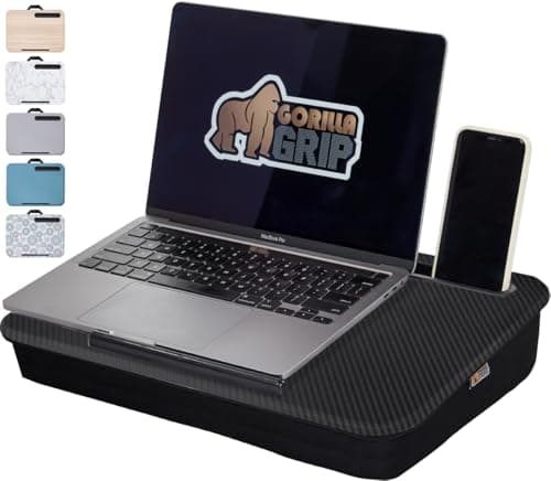 GORILLA GRIP Laptop Lap Desk with Phone Holder Pillow Cushion Desks Fit Laptops up to 156 Tray Ledge Keep Computers in Place Portable Travel Workstation Essentials for Home Dorm Room Black
