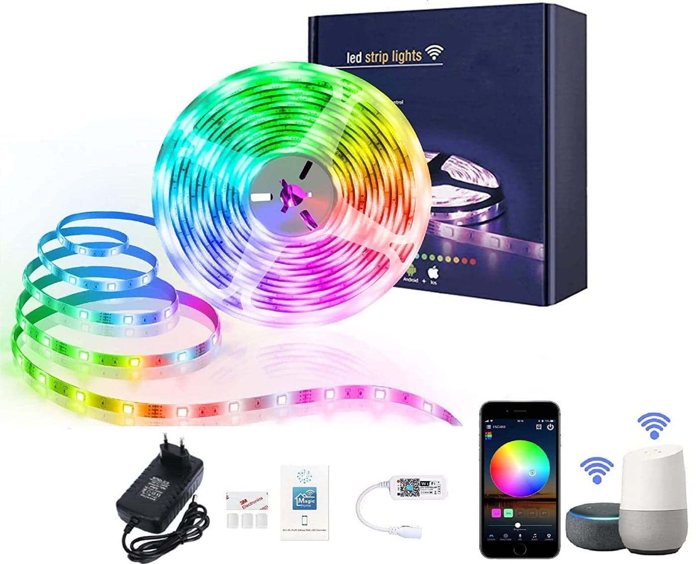 Desidiya Smart Led Strip Lights with Power Supply Color Changing 5050 RGB 300LED's Rope Light Strips - 5 Meter,Red,Blue,Green