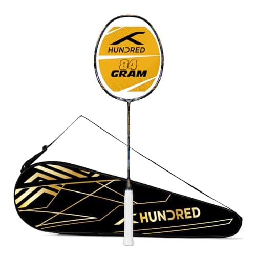 Hundred T-Fusion 500 Attack Unstrung Badminton Racket with Full Cover | 84 Grams | Maximum Tension ≤32 to 34 lbs (Black/Charcoal)