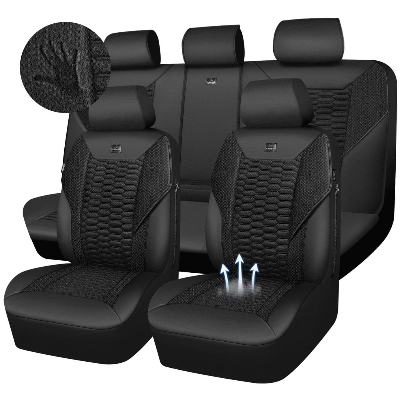 CAR PASS 3D Foam Mesh Leather Car Seat Covers Full SetBreathable Mesh Faux Leather Seat Covers for CarUniversal Fit for SUV Truck Sedan Automotive Armrest Airbag CompatibleBlack