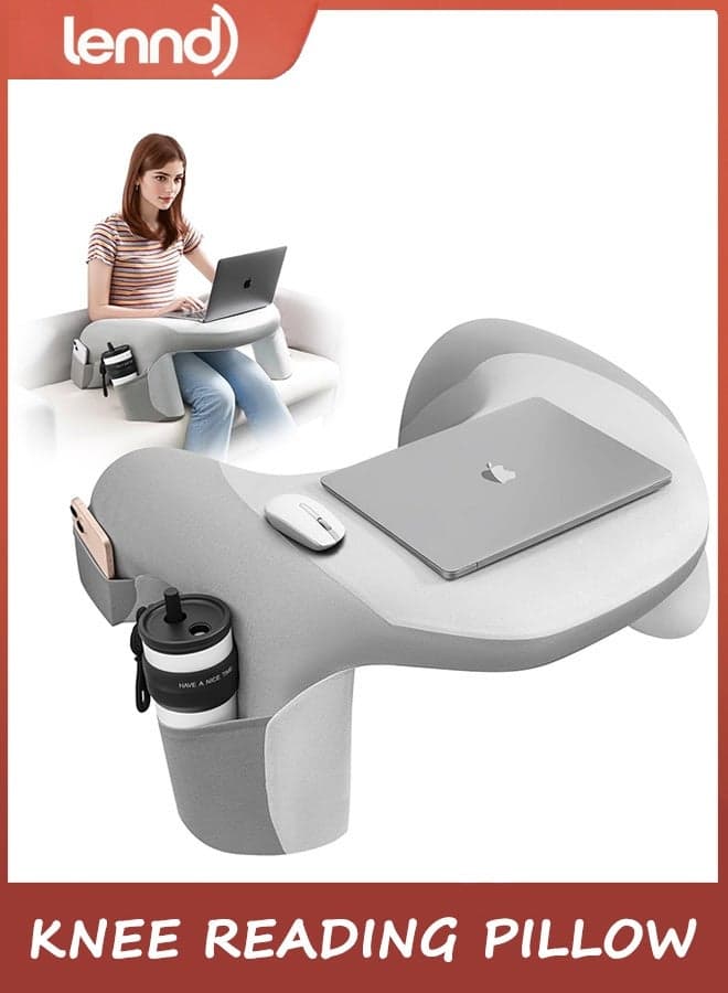 Reading Pillow for Bed, Lap Desk for Laptop, Memory Foam Arm Rest Support Gaming Pillow with Cup/Phone Pocket, Laptop Lap Desk for Working, Gaming, Reading on Couch Bed Floor