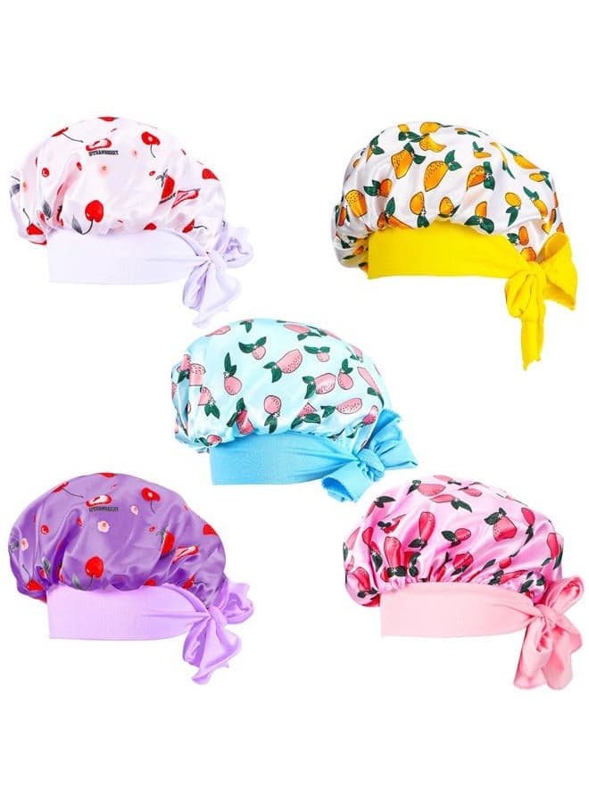 5 Pcs Kids Satin Bonnet Sleeping Cap for Girls Boys Soft Baby Bonnet Satin Hair Bonnet for Sleeping Night Hair Wide Band Sleeping Cap for Toddler Infant Kids, 5 Styles