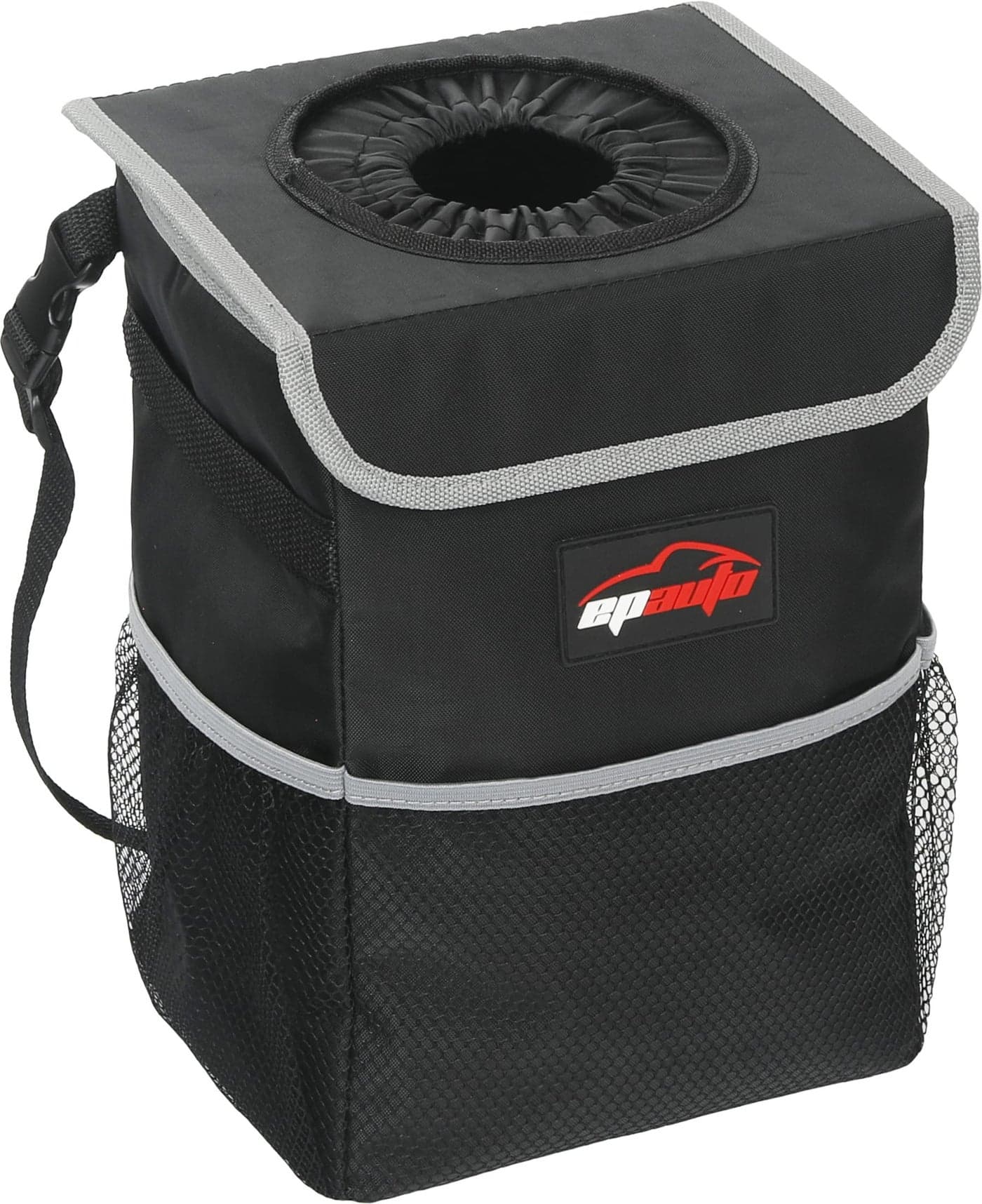 EPAuto Waterproof Car Trash Can with Lid and Storage Pockets, 2.5 Gallon, Black