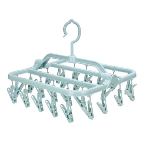 Foldable Clip Hangers with 26 Drying Clips, Underwear Hanger with Clips, Plastic Laundry Clip and Drip Drying Hanger for Socks, Bras, Lingerie, Clothes, Sturdy, Blue