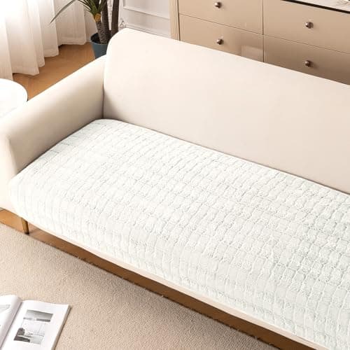 HOKIPO 'Plush Haven' Premium Sofa Mat for 1/2/3 Seater & L Shape Sofa. Make Your Own Sofa Cover Set, Anti-Slip Mat Length 90(D) X 180(L) cm, White(AR-5036-WHT)