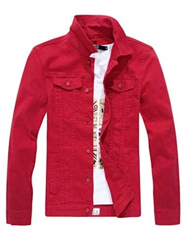 DSDZ Mens Classic Slim Fit Motorcycle Denim Jacket Coat Red US LAsian 4XL