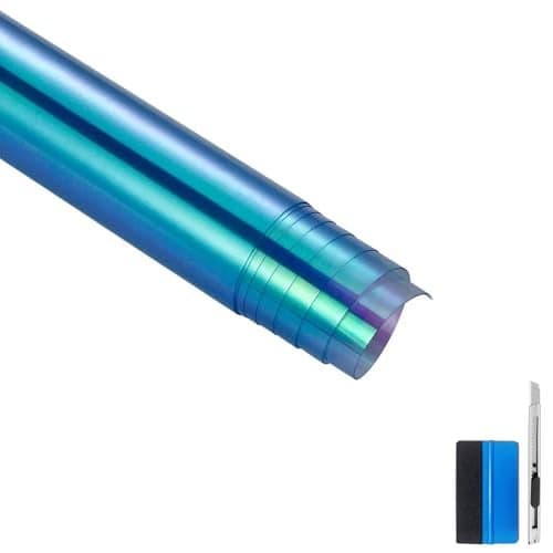 LZLRUN 12 by 48 inches Self Adhesive Auto Car Tint Chrome Chameleon Headlight Taillight Fog Light Vinyl Smoke Film Sheet Sticker Cover Chameleon Light Blue