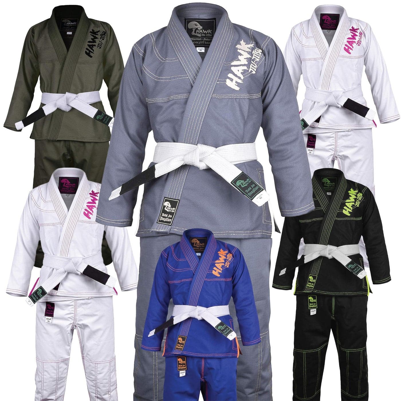 Hawk Sports Brazilian Jiu Jitsu Gi for Kids UltraLight Extra Tough Premium Fabric Kids BJJ Gi for Martial Arts Training Competition Comfortable Perfect Fit BJJ Gear Size K0 Gray