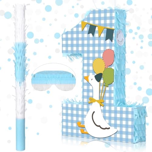 VioraWhite Set of 3 Goose 1st Birthday Piata One Silly Goose Piata 1st Birthday Party Game Set with Mask Stick Blindfold and Confetti Baby Shower Photo Props Game Supplies