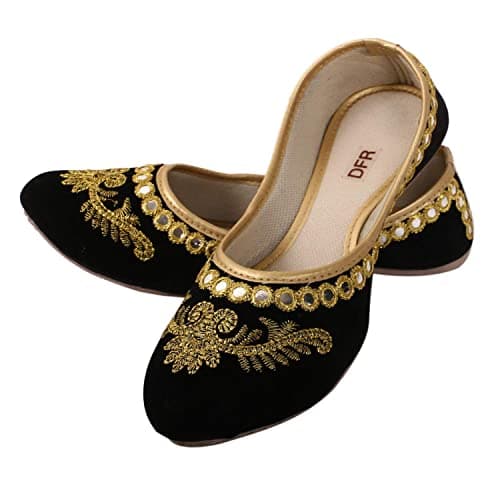 DFR Women Jutti Velvet Belle Juti Mojari Shoe, Color - Gold, UK Size - 8