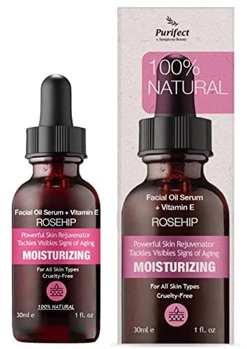 100 NATURAL ROSEHIP OIL Vegan Facial Serum Anti Aging Acne Scar Treatment with Vitamin E Jojoba Tea Tree 30ml 1 fl oz NonGreasy and Fast Absorbing Formurla PURIFECT MADE IN USA