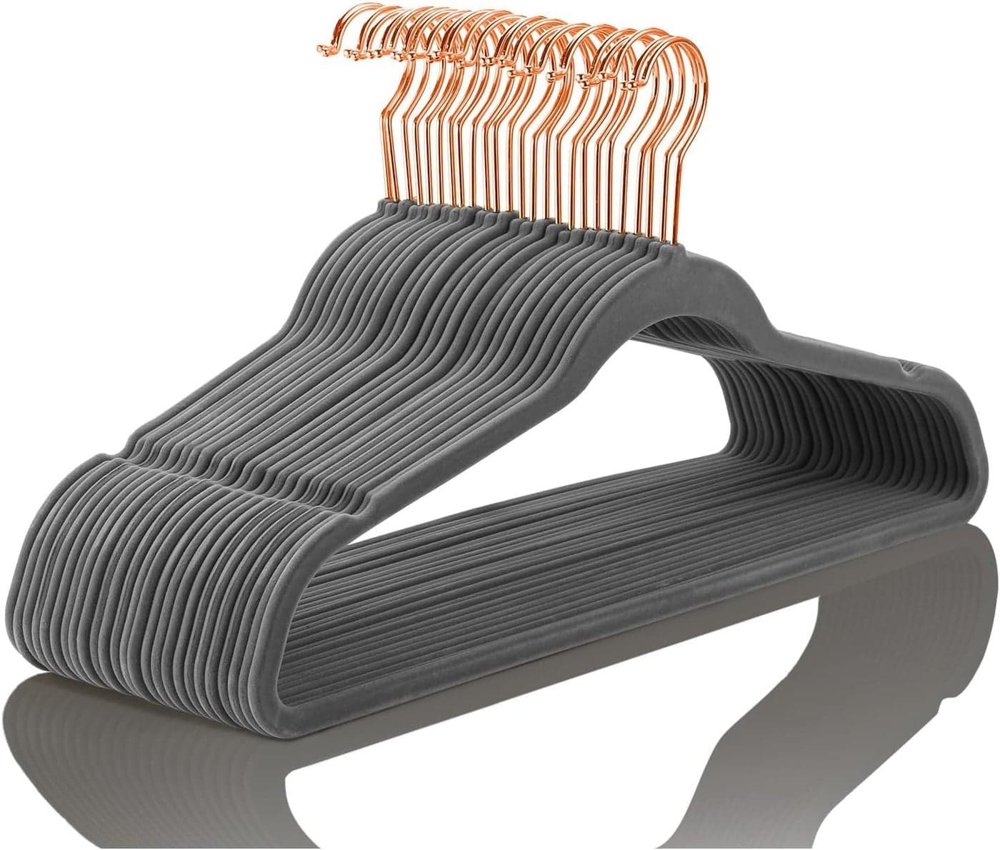 ANH MART Velvet Hangers Non-Slip | Super Thin, Felt-Coated Suit | Aesthetic Premium Clothes Hangers with Precision Cut Notches for Elegant Closet Organization (Grey) (10 Pack)