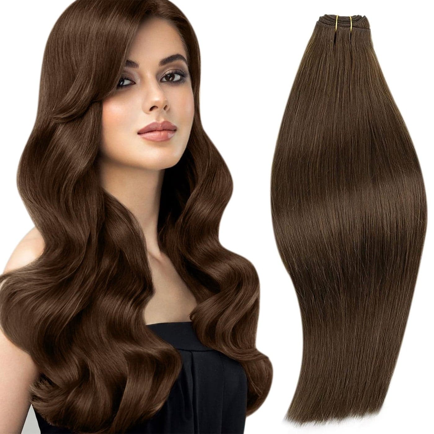 RUNATURE Brown Hand Tied Weft Hair Extensions Human Hair 20 Inch 100g Remy Hair Weft Extensions Brazilian Full Head Long Sew in Hair Extensions Real Human Hair Wefts Extensions Straight Hairpiece