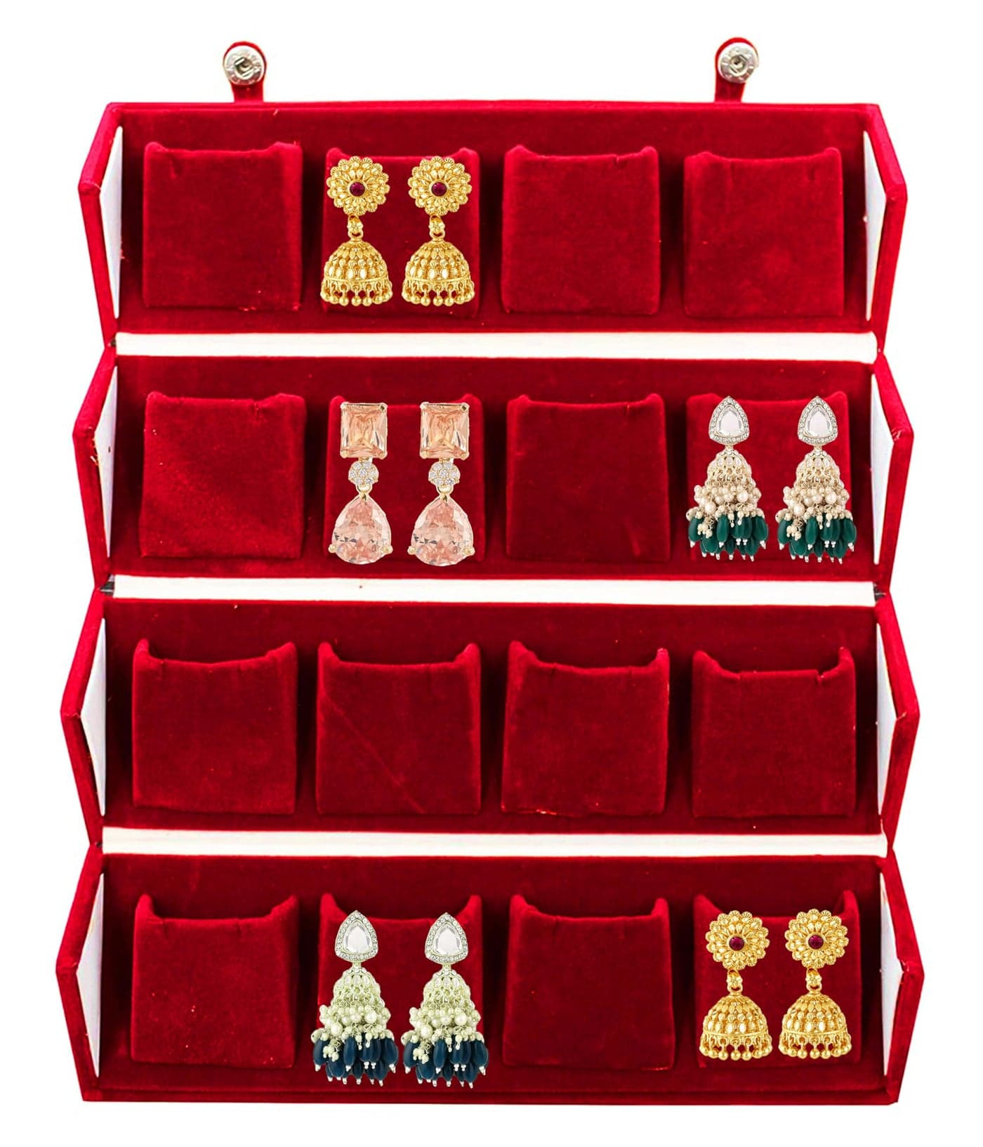 atorakushon Velvet Maroon 16 Pair Earring Box Jewellery Ring Box Make Up Box Travelling Kit Vanity Pouch Wedding Organizer Women And Girls