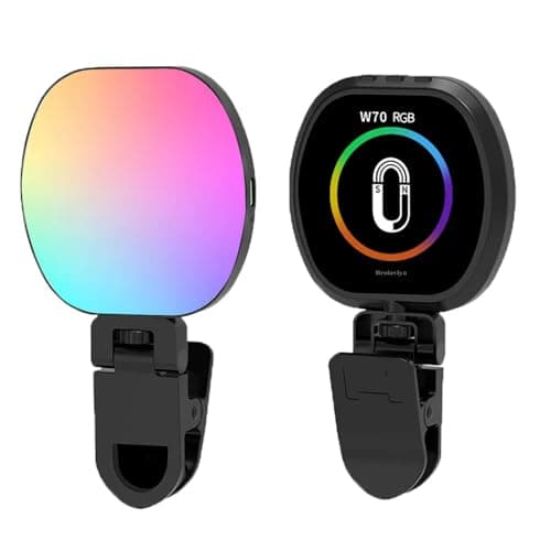 BROLAVIYA Magnetic Full RGB Color LED Video Light, 1800mAh Rechargeable, Adjustable Brightness, with Clip and ¼ Thread, for Phones, Laptops, Cameras, Selfie, Photography, Video Conference, Black