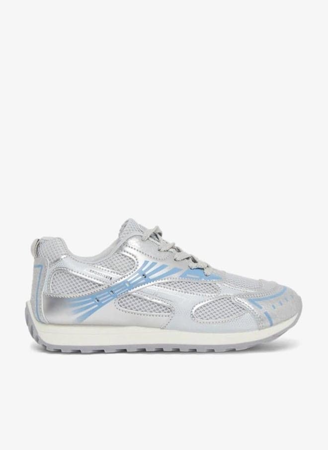 Textured Metallic Panel Lace Up Sneakers