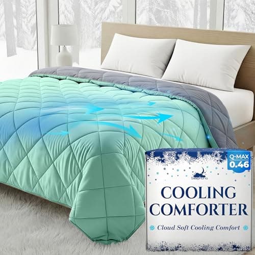 SLEEPHORIA Cooling Comforter - BreezeWeave Cooling Blanket Twin Size for Hot Sleepers & Deep Rest - Cloud Soft, Breathable, Ultra Durable, Easy Care, Reversible - 68 x 90 in (Mint Green & Dark Grey)
