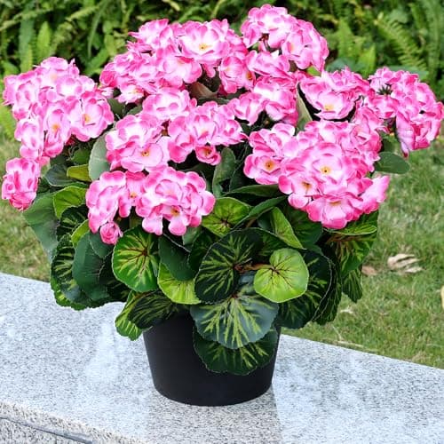 Tobilu Set of 2 Artificial Flowers Potted for Outdoor PreMade Faux Geranium Plants in Pots UV Resistant Pink Silk Fake Flower Large Potted Plant for Gardens Yards Patios Paths Home Decor Pink