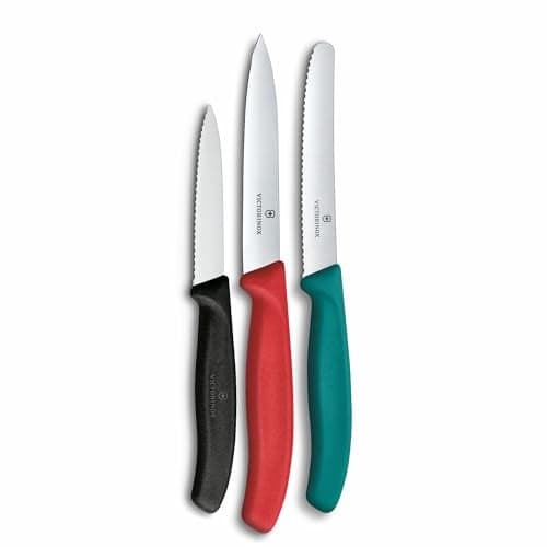 Victorinox Swiss Made Swiss Classic Paring Stainless Steel Kitchen Knife Set (3 Pcs) Straight Edge 10 cm and Wavy Edge 8,11 cm Knives Black/Red/Green | 6.7116.34C1