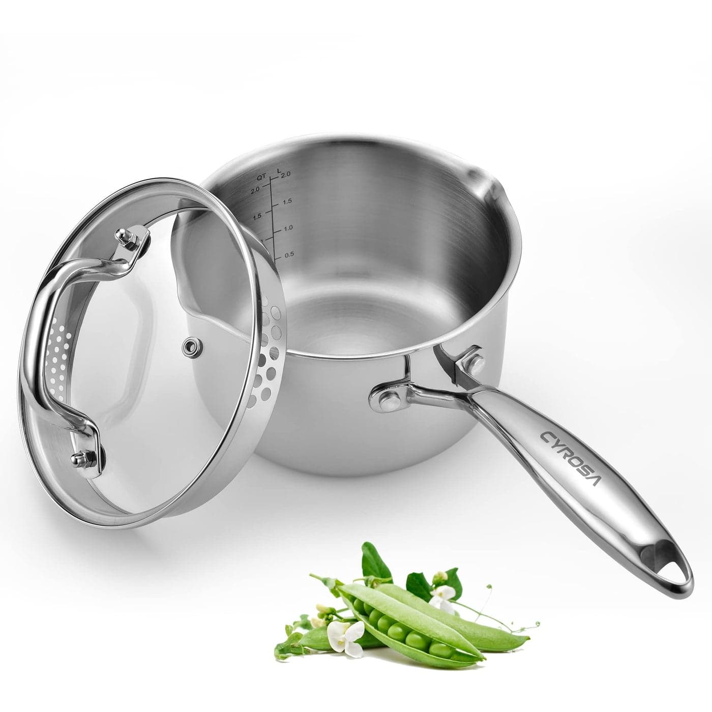 Stainless Steel Saucepan with Glass Lid 20 Quart Multipurpose Sauce Pan Sauce Pot with for Easy Pour with Ergonomic Handle