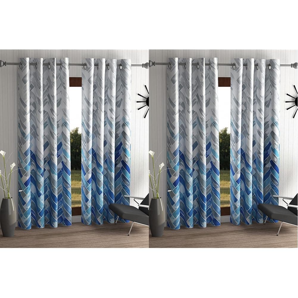 Home Sizzler 2 Pieces Geometrical Panel Eyelet Polyester Window Curtains 5 Feet Blue Pack of 2