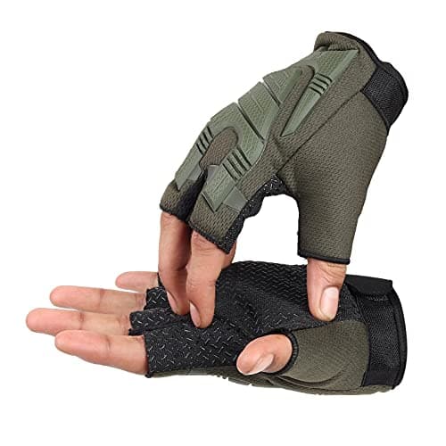 ZaySoo Synthetic Off-Road Riding Gym Gloves with Half-Finger Length and Tactical Thumb, Wrist Wrap for Professional Weightlifting, Fitness Training and Workout - Olive Green