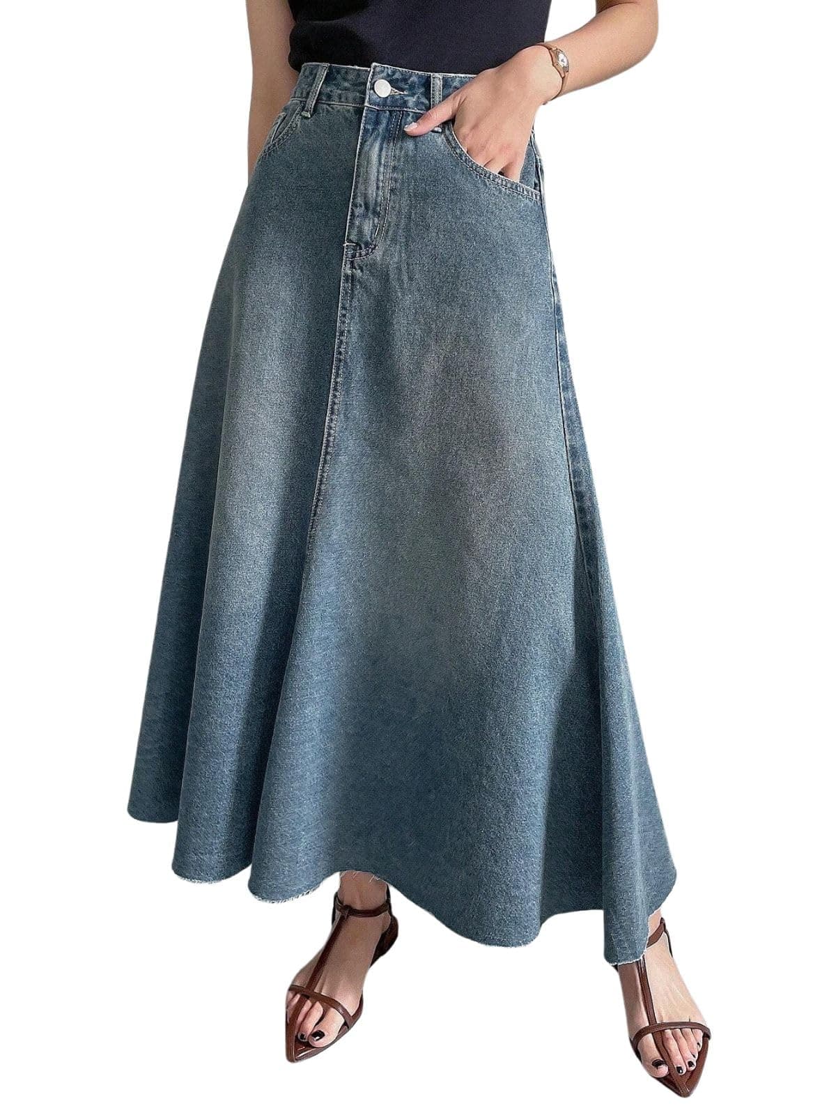 GRECIILOOKS 60% Polyester 40% Cotton Western Skirt Women Blue