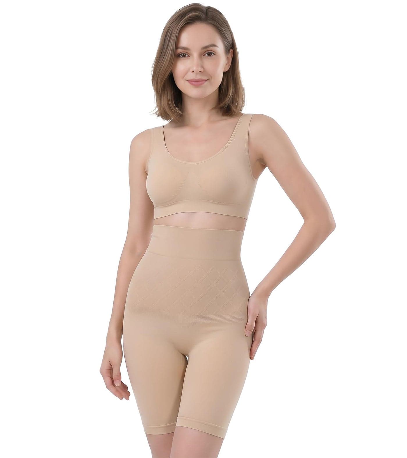 DClub High Waisted Body Shaper Shorts Shapewear for Women Tummy Control Thigh Slimming Technology.| Free Size | (Skin Color)