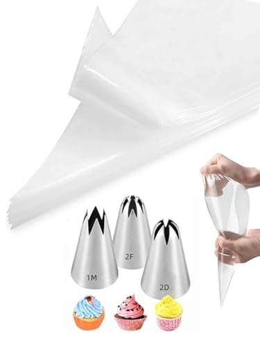 1M 2D 2F Piping Tip Set3 Pcs Large Decorating Tips with 20 Pcs Disposable Icing Bags 12inch for Cake Cupcake Decorating