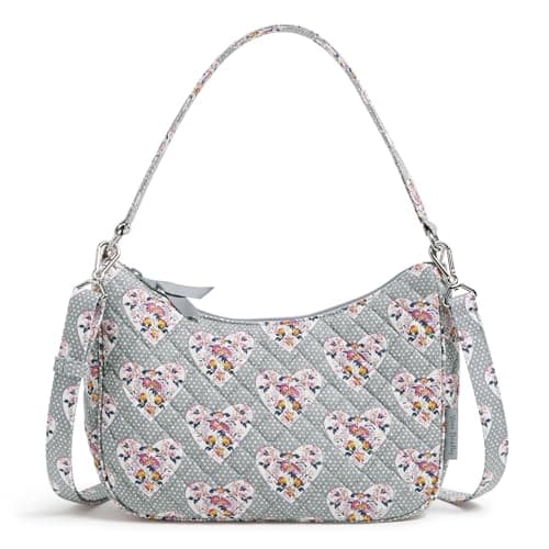 Vera Bradley Cotton Frannie Crescent Crossbody Purse, Mon Amour Gray