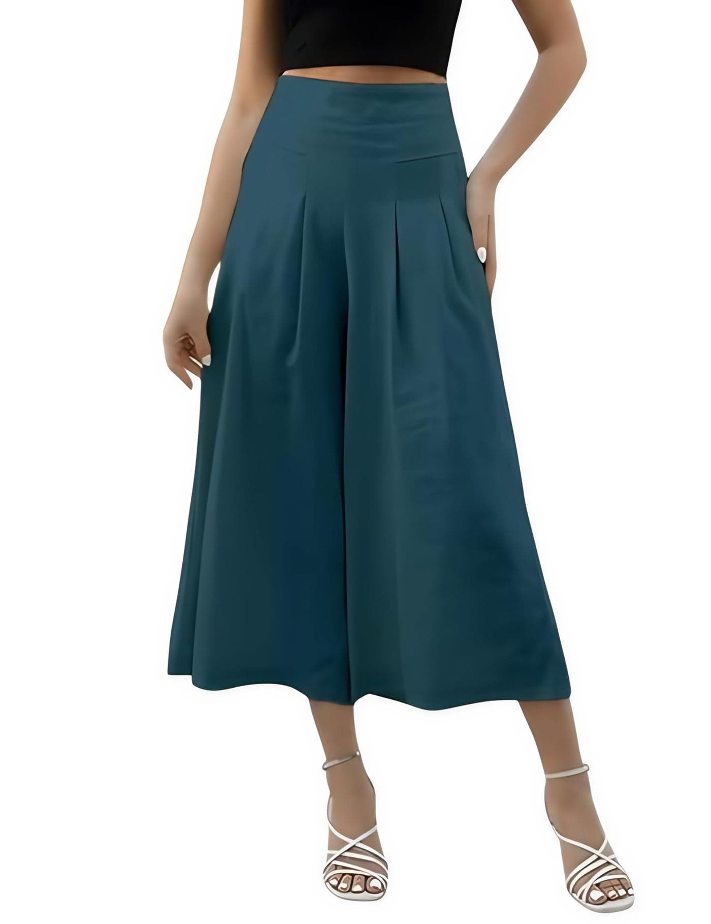 OOMPH! Cotton Linen Palazzo Pant for Women | Women's High Rise High Waist Trousers Flowy Wide Leg Plazzo Pant Trouser with Pocket | Plazo Pant for Woman Teal Blue