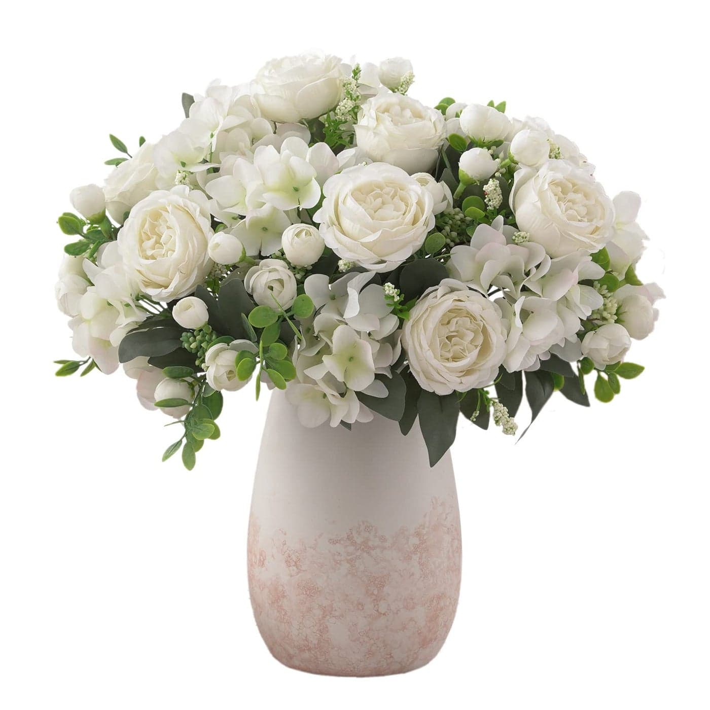 karoro 4 Bunches White Peonies Artificial Flowers for Decoration Faux Roses Fake Bouquet Arrangements Plastic Table Centerpiece Silk Flores for Vase Party Wedding Home Dcor White