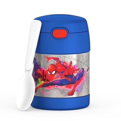 THERMOS FUNTAINER Insulated Food Jar, 10 Ounce, Kid Friendly Food Jar with Foldable Spoon, Spider-Man