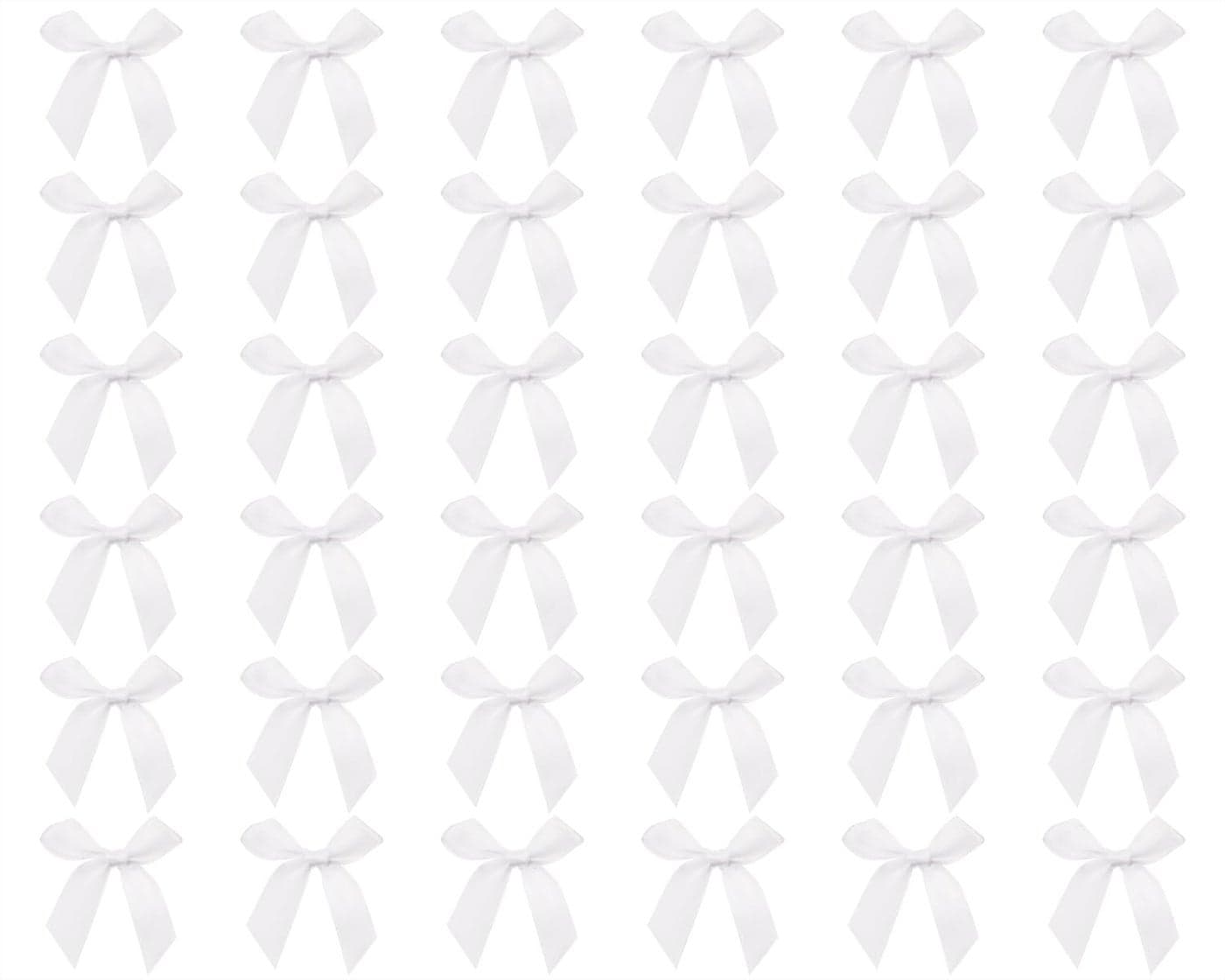 Tupalizy Ribbon Bows Mini Satin Fabric Bows Flowers for DIY Craft Sewing Scrapbooking Wedding Christmas Party Favors Bakery Treat Gift Box Decoration Packaging, 50x50x12mm, 50PCS (White)