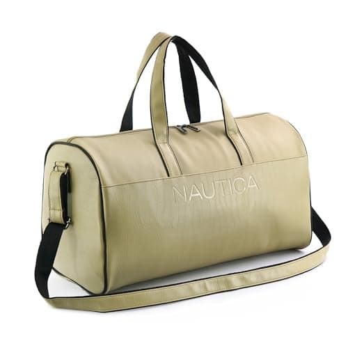 Nautica Unisex PU Duffle Bag for Travel | Stylish Leatherette Cabin Luggage | Compact, Comfortable & Spacious Hand Duffel Bag for Weekend Trips, Gym & Office | Suitable for Men and Women | Beige