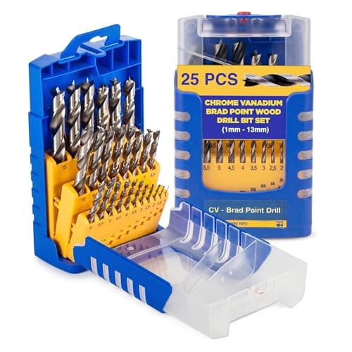 Fisch Brad Point Drill Bit Set, 25-Piece Chrome Vanadium Wood Drill Bits, Sizes from 1mm - 13mm" FSF-364740