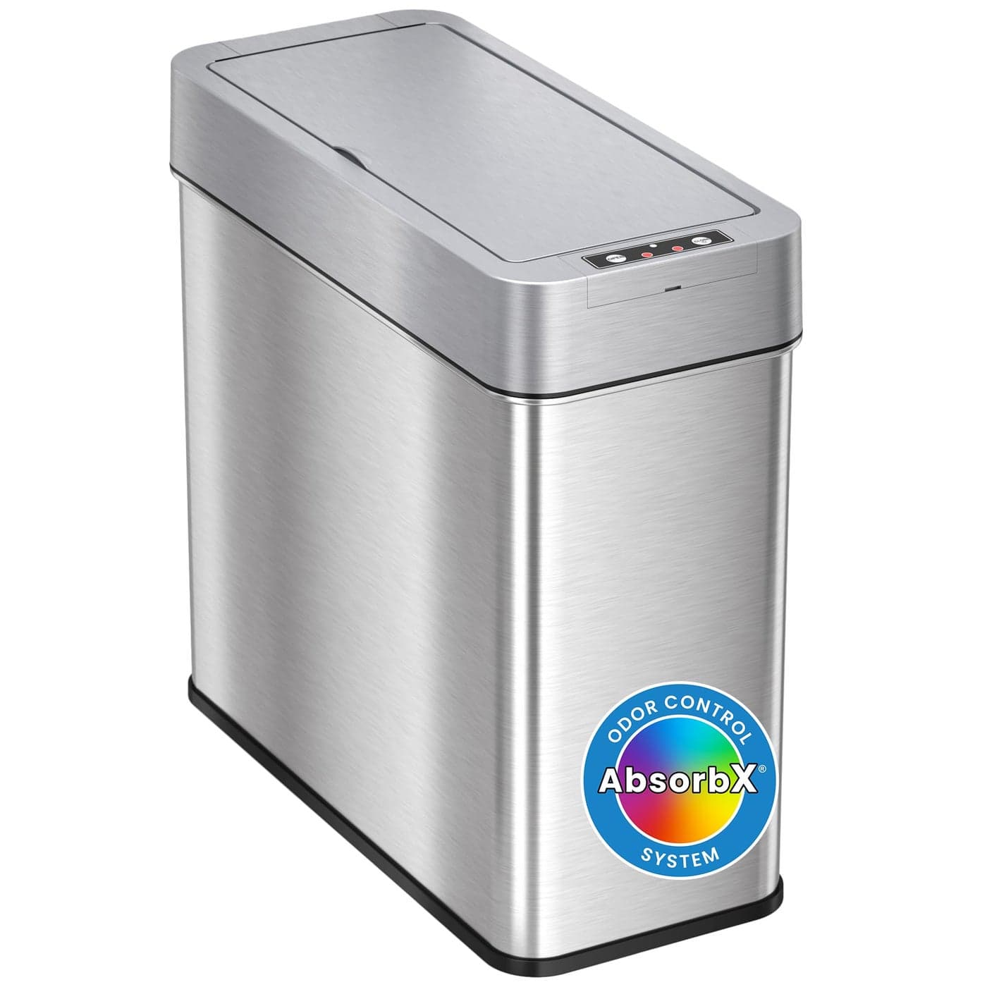 iTouchless 4 Gallon Slim Sensor Trash Can Lid Opens Right with AbsorbX Odor Control 15 Liter Slim Stainless Steel Automatic Wastebasket SpaceSaving Bin for Bathroom Kitchen Office Hotel