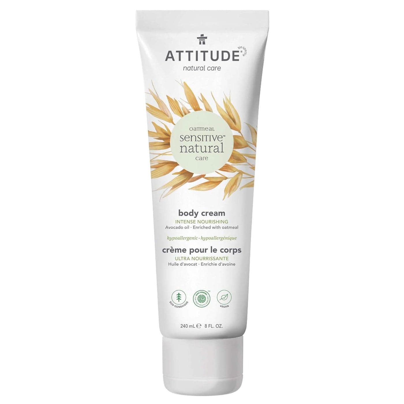 ATTITUDE Body Cream for Sensitive Skin with Oat EWG Verified Dermatologically Tested Vegan Avocado Oil 8 Fl Oz