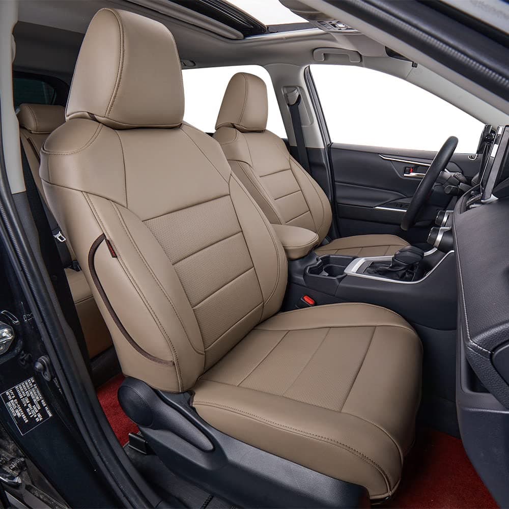 EKR Rav4 Seat Covers Custom Fit for Toyota Rav4 2019 2020 2021 2022 2023 2024 2025 LEXLEXLE PremiumLimited Leather Truck Seat Cover Full Set for SUVFaux LeatherSand Beige