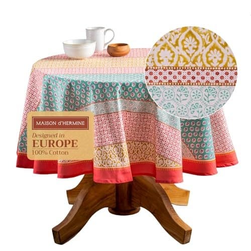 Maison dHermine Table Cloth Round Table 100 Cotton 69 Inches Tablecloth Reusable Decorative Everyday Use for Dining Room Farmhouse Home Party Festive Wedding Spring Summer Provence