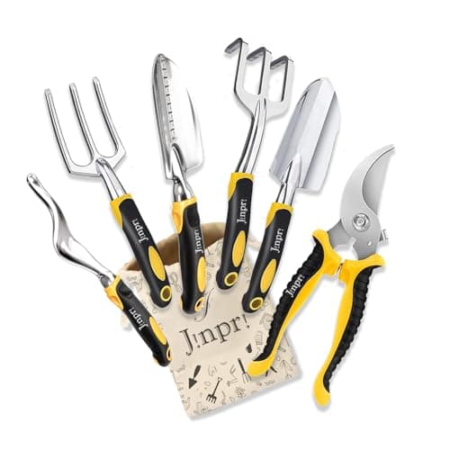 Jinpri Garden Tool Set, 5 Pieces, Stainless Steel with Yellow Handles (Style-4)