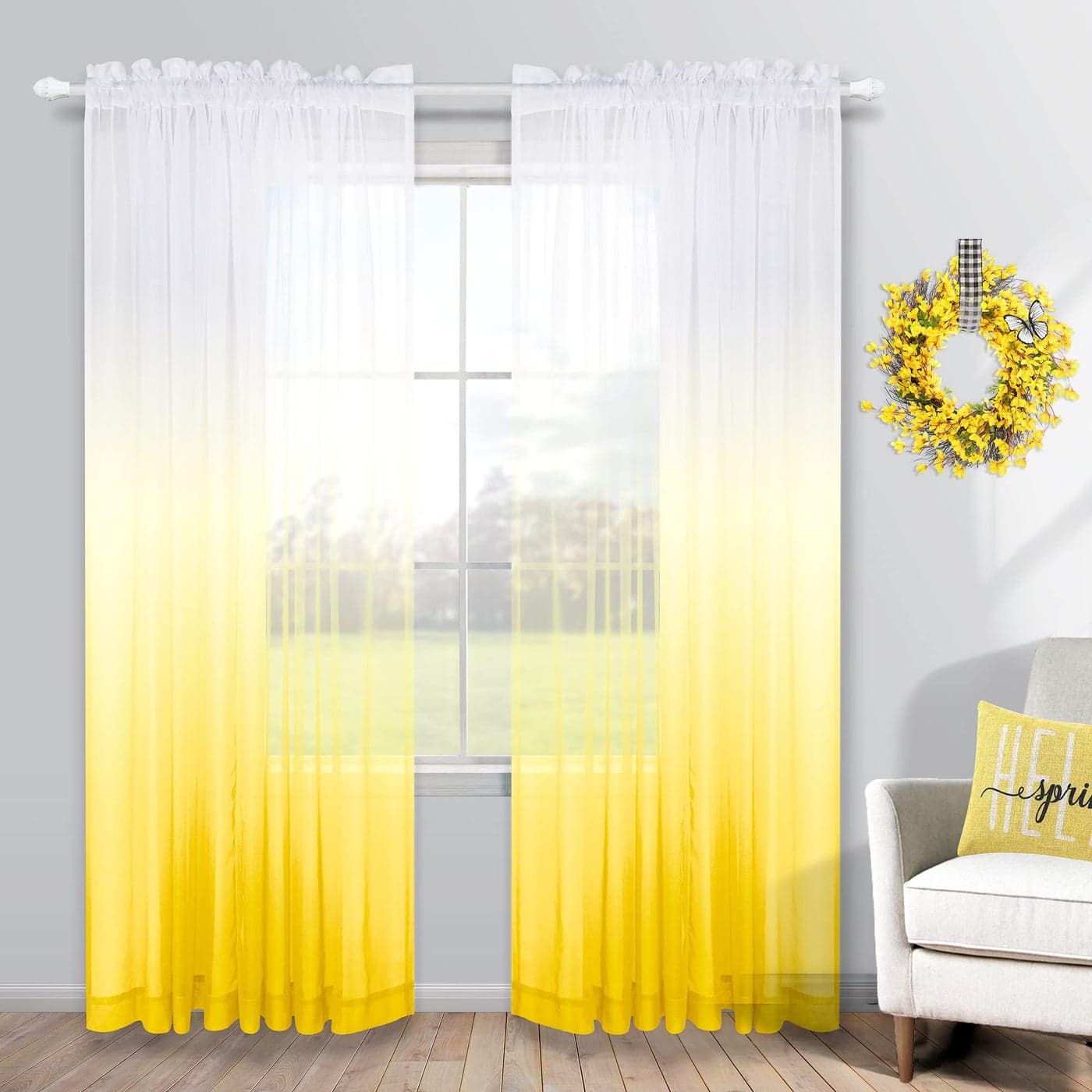 KOUFALL Yellow Curtains Sheer 84 Inches Long for Living RoomBright Ombre Spring Curtains for Bedroom 2 Panel SetsLemon Yellow