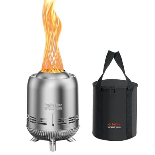 ONLYFIRE OUTDOOR LIVING Tabletop Fire Pit Burning Woods/Pellets, Portable Small Fireplace with Storage Bag for Camping Tailgating RV Patio Backyard, Smokeless Camping Stove 9.5", FP055 Silver